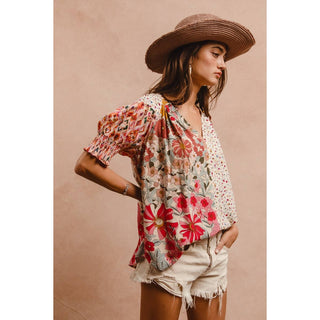 Mixed Print Boho Blouse