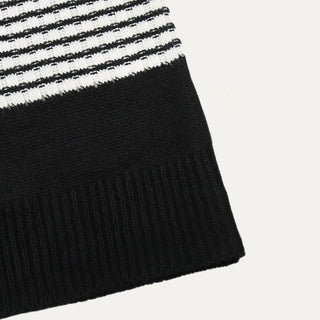 Casual and Basic Black Striped Round Neck Knit Top: Black Multi / M