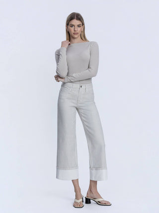 Striped Cuffed Crop Jeans