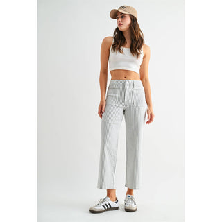 Grey & White Wide Leg Crop Jeans