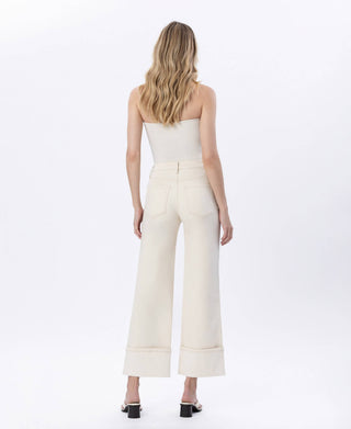 Ivory Cuffed Wide Leg Jeans