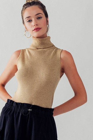 RIB KNIT SLEEVELESS TURTLE NECK TOP: BLACK / S/M-3:M/L-3