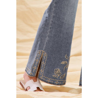 Flare Jeans with Embroidered Hem