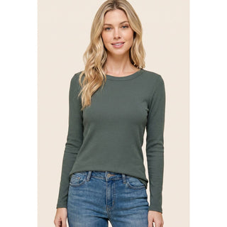 Olive Ribbed Long Sleeve Top