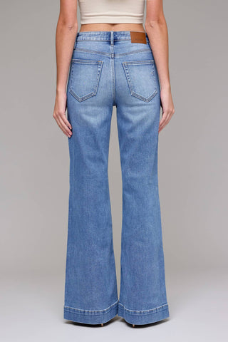 Medium Light Pintuck Flare Jeans