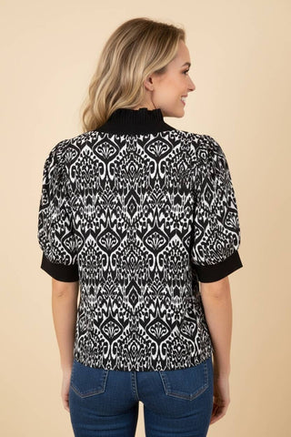 Abstract Print Puff Sleeve Blouse