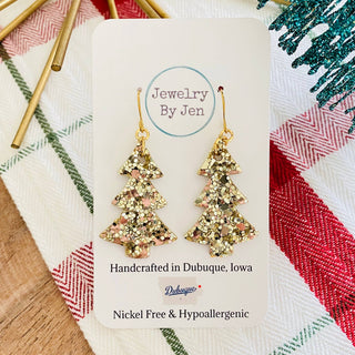 Christmas Tree Earrings: Gold Glitter