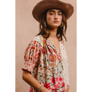 Mixed Print Boho Blouse