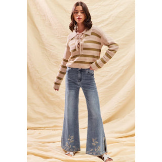 Flare Jeans with Embroidered Hem