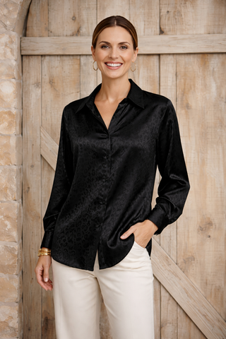 Black Leopard Jacquard Blouse