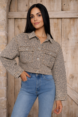 Cheetah Cropped Cargo Jacket