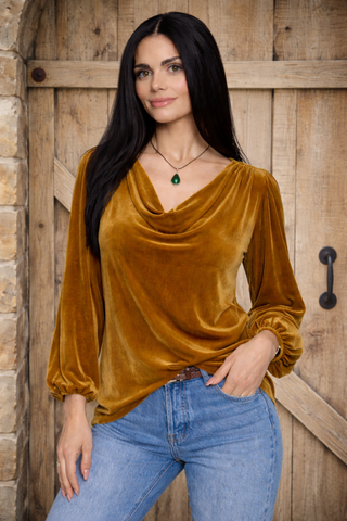 Gold Velvet Scoop Neck