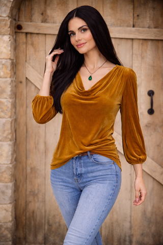 Gold Velvet Scoop Neck