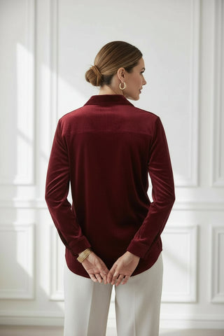Red Velvet Button Up Blouse