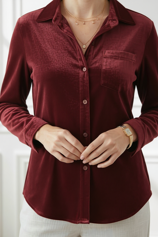Red Velvet Button Up Blouse