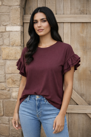 Ruffle Sleeve Crew Neck Tee