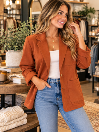 Rust Faux Suede Single Button Jacket
