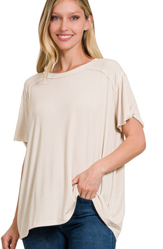 Washed Ribbed Short Sleeve Top