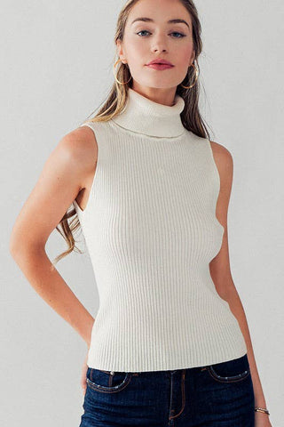 RIB KNIT SLEEVELESS TURTLE NECK TOP: BLACK / S/M-3:M/L-3