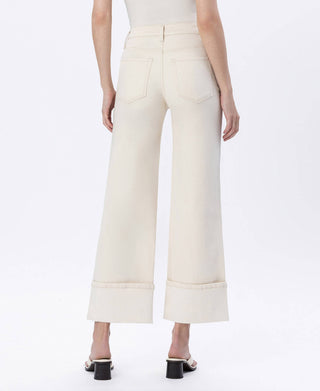 Ivory Cuffed Wide Leg Jeans