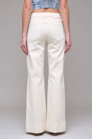 Ivory Pintuck Mid Rise Comfort Flare Jeans