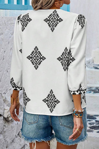 Summer 3/4 Sleeve Vintage Floral Print V-neck Top AXR108: Black / S
