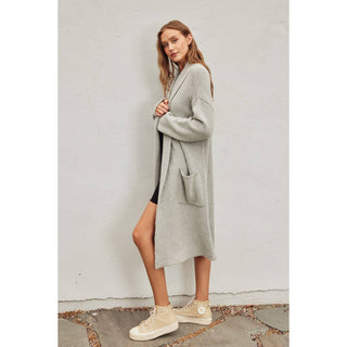 Cozy Long Cardigan: LIGHT GREY / M/L