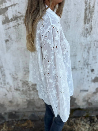 Floral Embroidery Eyelet Blouse