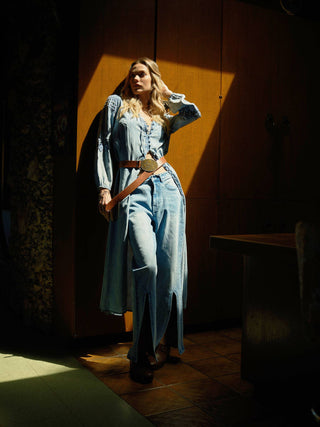 Denim Embroidered Maxi Dress