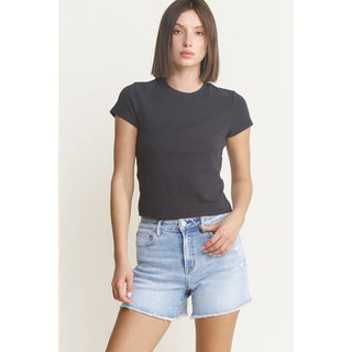 Light Wash Frayed Denim Shorts