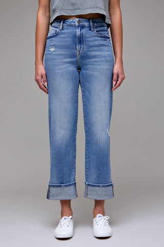 Medium Wash Cuffed High Rise Straight