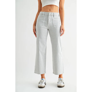 Grey & White Wide Leg Crop Jeans