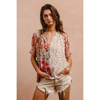 Mixed Print Boho Blouse