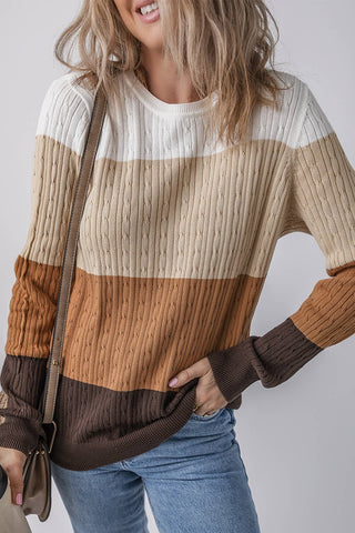 Colorblock Cable Knit Sweater