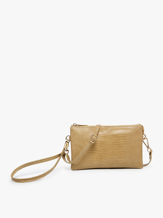M013LZ Riley Lizard 3 Compartment Crossbody/Wristlet: Tan