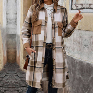 Plaid Patchwork Open Front Cardigan