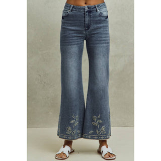Flare Jeans with Embroidered Hem