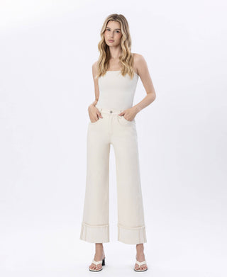 Ivory Cuffed Wide Leg Jeans