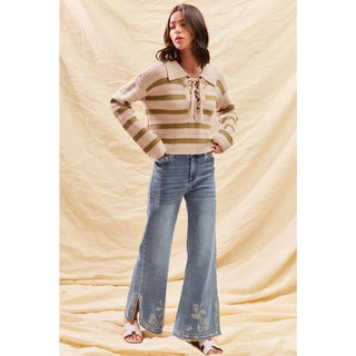 Flare Jeans with Embroidered Hem