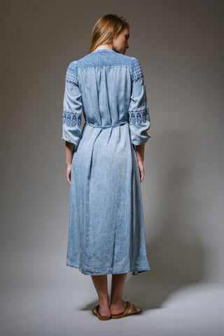 Denim Embroidered Maxi Dress