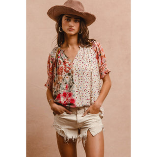 Mixed Print Boho Blouse