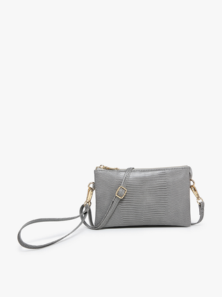 M013LZ Riley Lizard 3 Compartment Crossbody/Wristlet: Tan