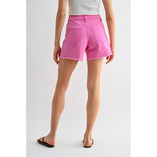 Pink Raw Hem Shorts