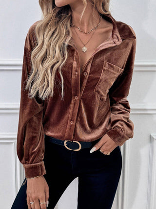 Copper Velvet Button Down Blouse