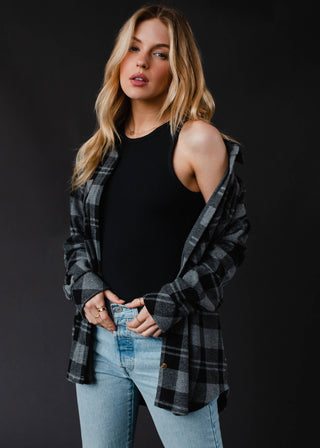Black & Gray Plaid Button Up
