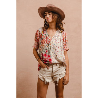 Mixed Print Boho Blouse