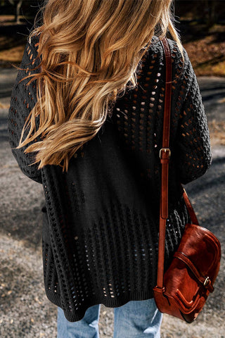 Crochet Star Pocketed Dolman Cardigan: Camel / 55%Acrylic+45%Cotton / M