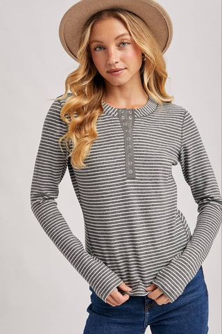 Charcoal Henley Knit Top