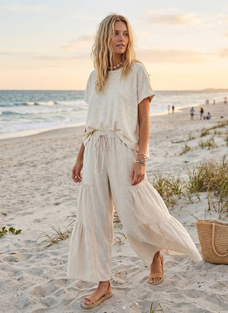 Linen Blend Wide Leg Palazzo Pants