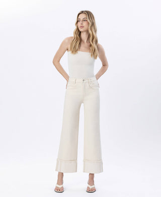 Ivory Cuffed Wide Leg Jeans